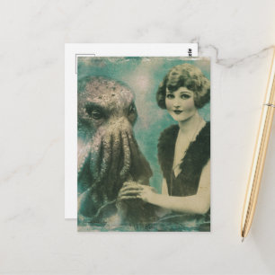 Beautiful Vintage Lady and a Sea Monster Postcard