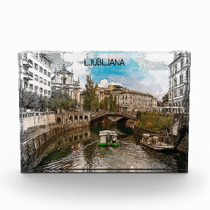 Beautiful Vintage Ljubljana Slovenia Panorama View Photo Block