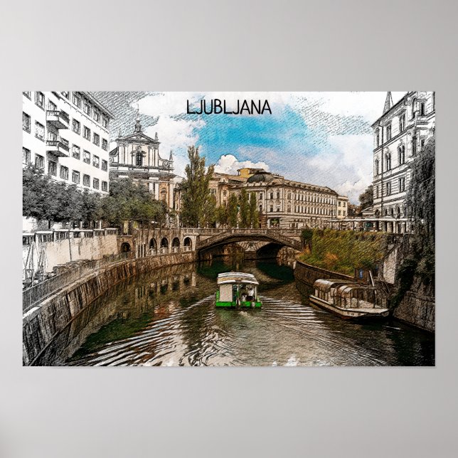 Beautiful Vintage Ljubljana Slovenia Panorama View Poster (Front)