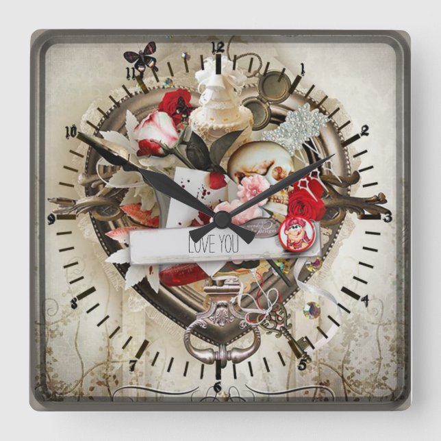 Beautiful vintage love square wall clock (Front)