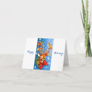 Beautiful Vintage Mid Century Reindeer Holiday Card
