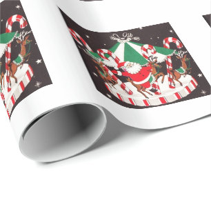 Beautiful Vintage Mid Century Santa & Reindeer Wrapping Paper