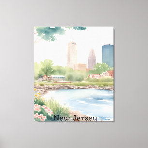 Beautiful Vintage New Jersey Watercolor Art Canvas Print
