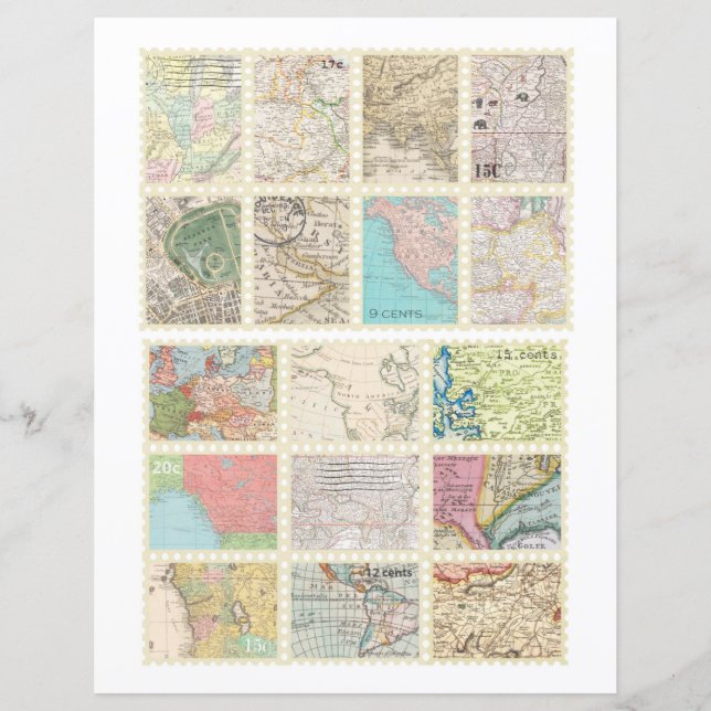 Beautiful vintage old maps stamps scrapbooking (Front)