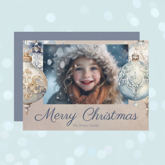 Beautiful Vintage Ornament One Photo Holiday Card (Creator Uploaded)