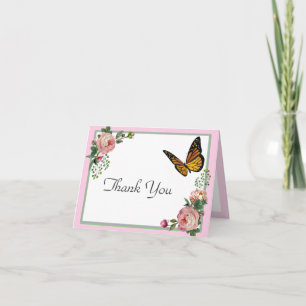 Beautiful Vintage Pink Rose Botanical Thank You Card