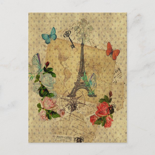 Beautiful vintage post cards collage Eiffel tower (Front)