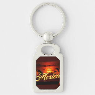Beautiful vintage print Mexico sunset beach gift Key Ring