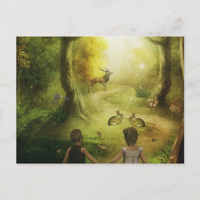 Beautiful Vintage Rabbit Woodland Scene Easter Holiday Postcard (Front)