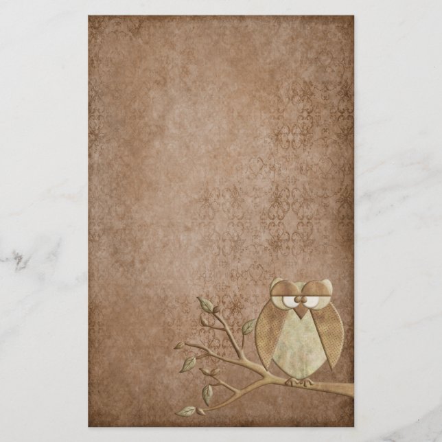 Beautiful Vintage Retro Owl Stationery (Front)