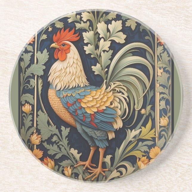Beautiful Vintage Rooster William Morris Inspired  Coaster (Front)