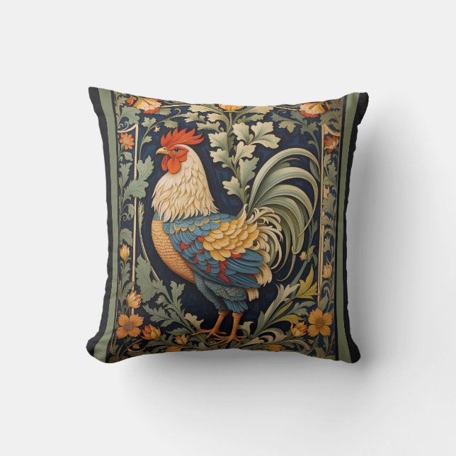 Beautiful Vintage Rooster William Morris Inspired  Cushion (Front)