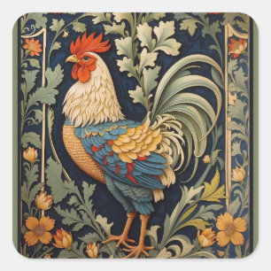 Beautiful Vintage Rooster William Morris Inspired  Square Sticker