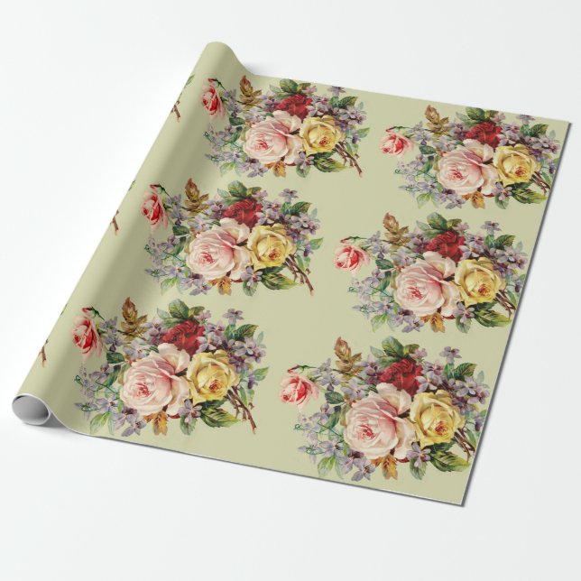 Beautiful Vintage Roses, Custom Wrapping Paper (Unrolled)
