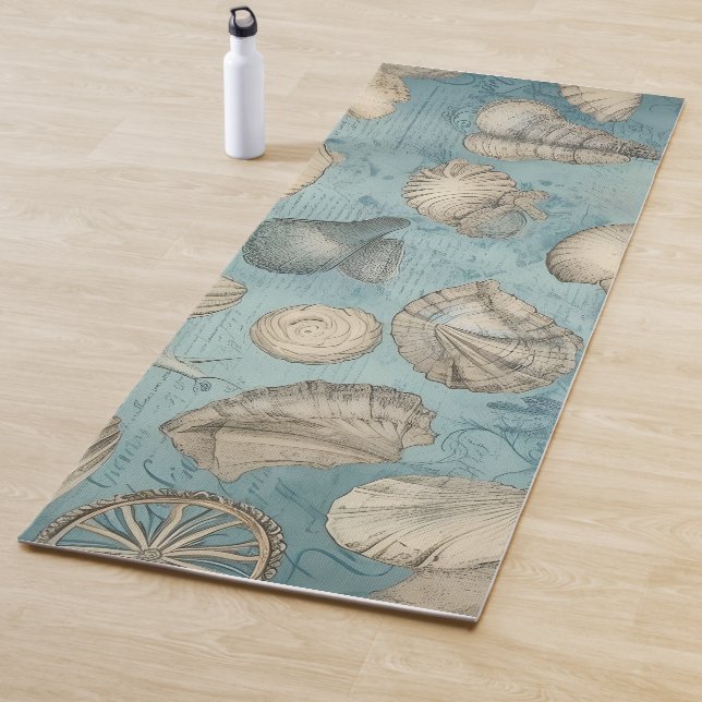 Beautiful Vintage Seashells In Blue Yoga Mat (In Situ)