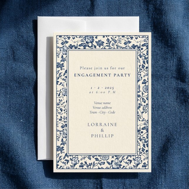 Beautiful vintage style floral engagement party invitation (Beautiful vintage style floral engagement party invitation.)