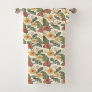 Beautiful Vintage Style Tropical Floral Pattern Bath Towel Set