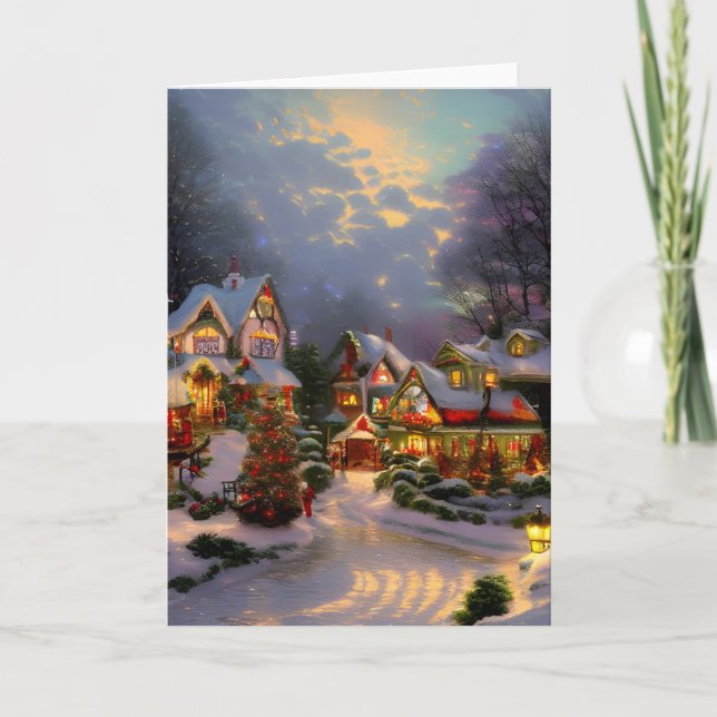 Beautiful Vintage Town Celebrating Christmas Blank Card (Front)