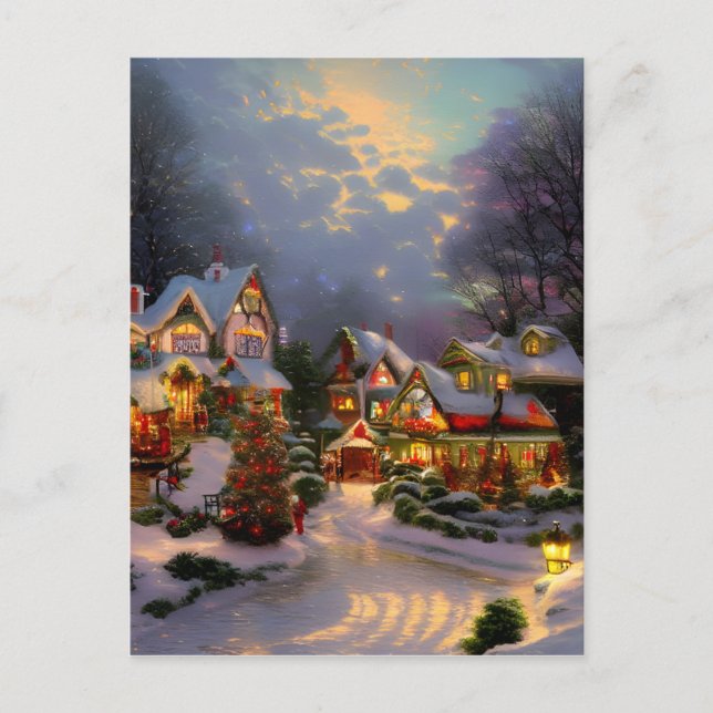 Beautiful Vintage Town Celebrating Christmas Blank Postcard (Front)