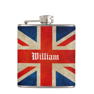 Beautiful Vintage UK Flag Union Jack - Custom Name Hip Flask