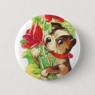 Beautiful Vintage Valentine Boston Terrier Puppy 6 Cm Round Badge