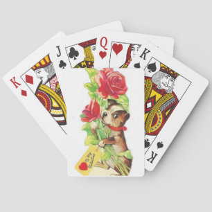 Beautiful Vintage Valentine Boston Terrier Puppy Playing Cards