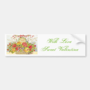 Beautiful Vintage Valentine Doves & Roses Basket Bumper Sticker