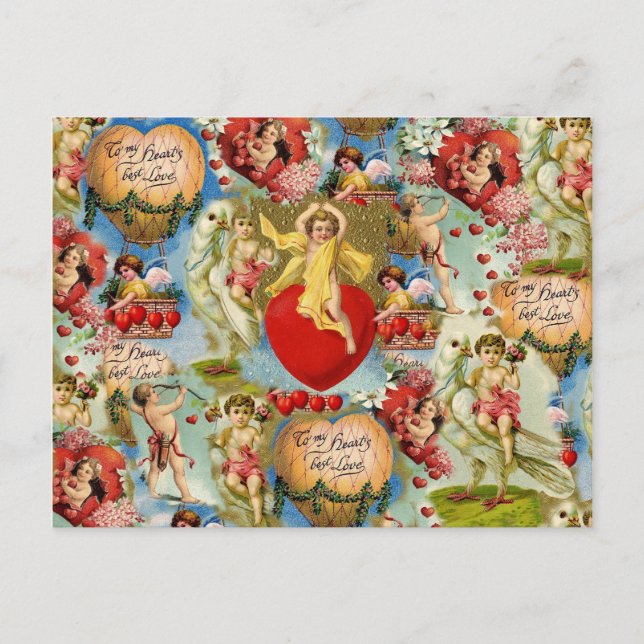 Beautiful Vintage Valentine Love Cherub Collage Holiday Postcard (Front)