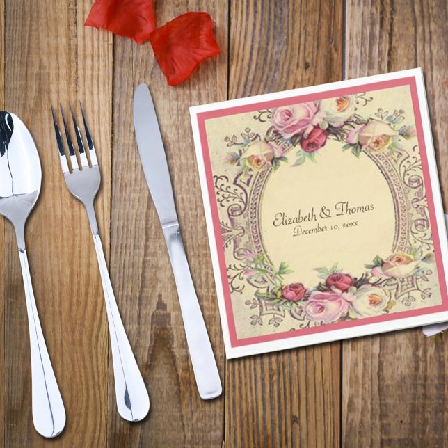 Beautiful Vintage Victorian Frame Pink Roses Napkin (Creator Uploaded)