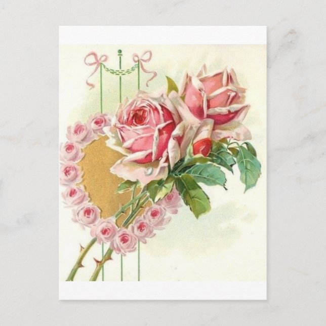 Beautiful Vintage Victorian Roses Valentine Holiday Postcard (Front)
