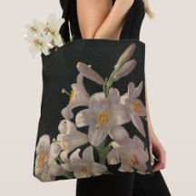 Beautiful Vintage White Lilies on Black Stylish