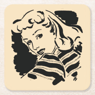 Beautiful Vintage Woman Sketch Coaster Set