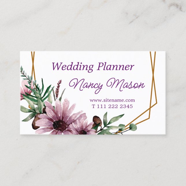 Beautiful Violet Flowers Wedding Planner  Business Card (Front)