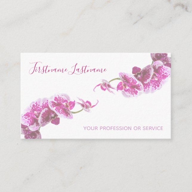 Beautiful violet pink orchid flower on white! business card (Front)