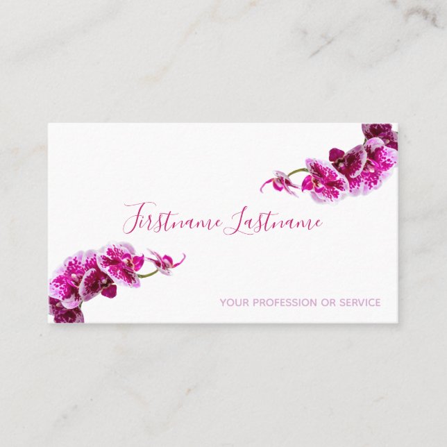Beautiful violet pink orchid flowers on white! business card (Front)
