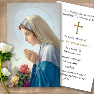 Beautiful Virgin Mary Funeral Prayer Card