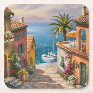 Beautiful Walk to the Sea Fine Art Square Paper Coaster