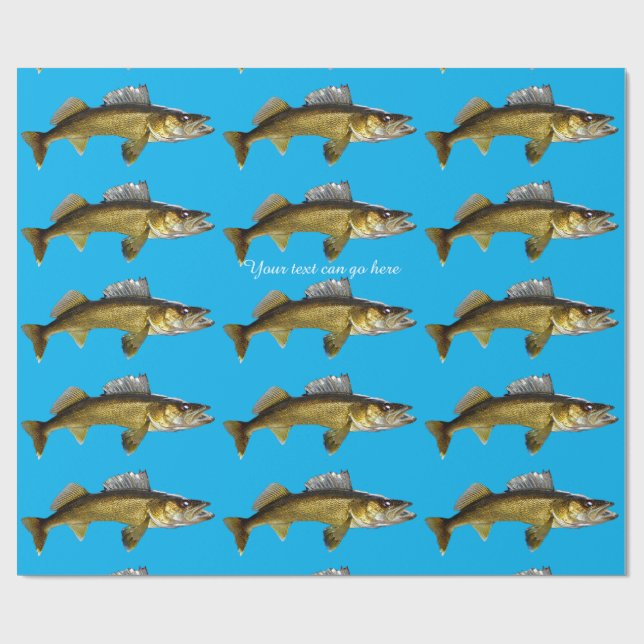 Beautiful Walleye on Blue Wrapping Paper (Flat)