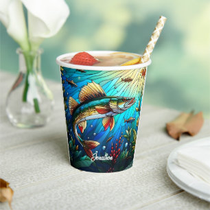 Beautiful Walleye Pike in Lake Paper Cups