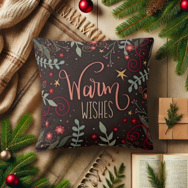 Beautiful Warm Wishes Holiday Brown Pillow (Creator Uploaded)