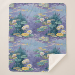 Beautiful Water Lilies Monet Art Sherpa Blanket