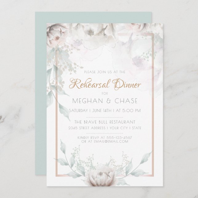 Beautiful Watercolor  Alabaster Peonies Invitation (Front/Back)