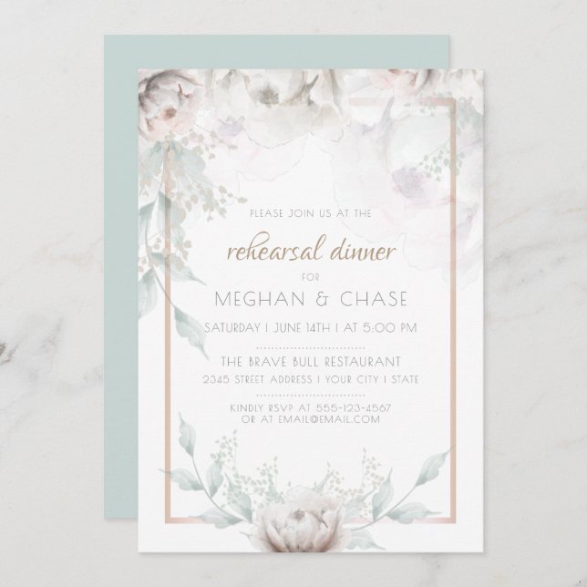 Beautiful Watercolor Alabaster Peonies Invitation (Front/Back)