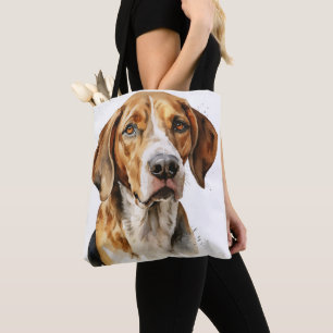 BEAUTIFUL WATERCOLOR AMERICAN FOXHOUND DOG TOTE BAG