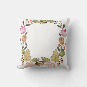 Beautiful watercolor autumn wreath of leaves cushion