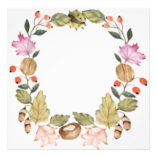 Beautiful watercolor autumn wreath of leaves photo print