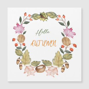 Beautiful watercolor autumn wreath of leaves postc