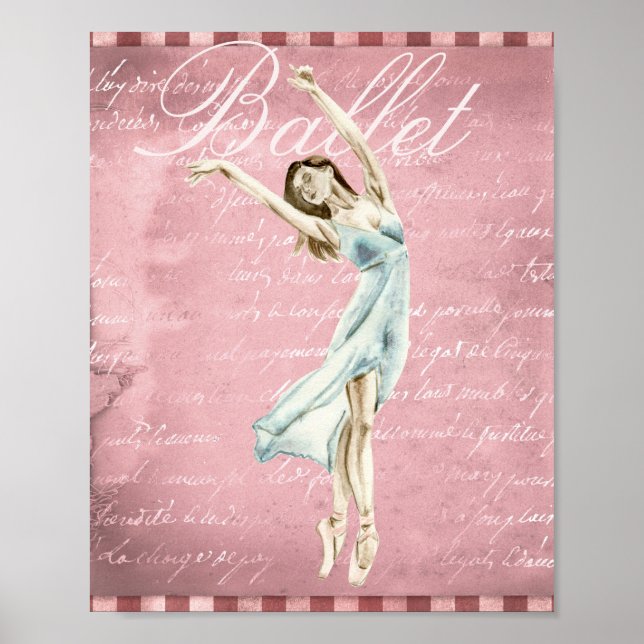 Beautiful Watercolor Ballerina Pink Script Ballet Poster (Front)