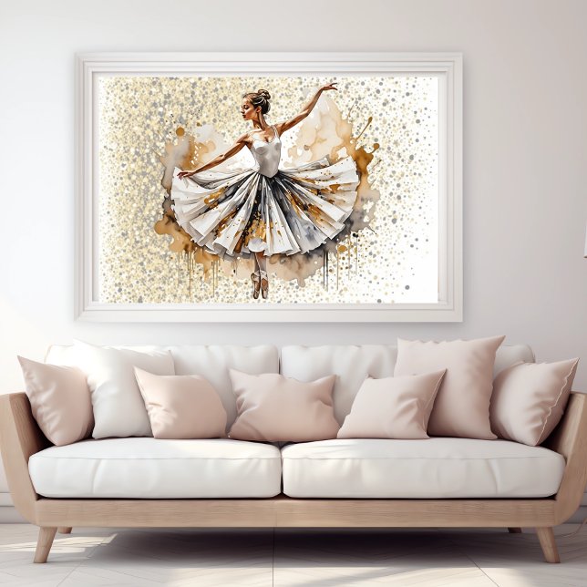 Beautiful Watercolor Ballerina Woman in Gold  Poster (Beautiful Watercolor Ballerina Woman in Gold Poster in home)