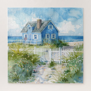 Beautiful Watercolor Beach Cottage Jigsaw Puzzle